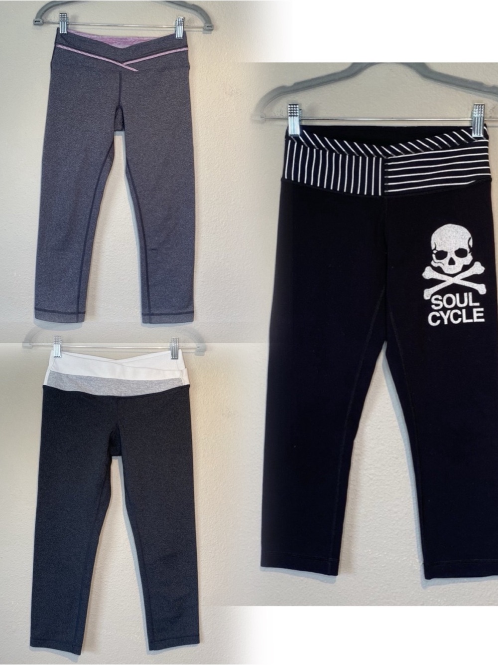 Lululemon 3/4 Leggings Crop Bundle Size 4 Soul Cycle Skull V Waist Black Gray
